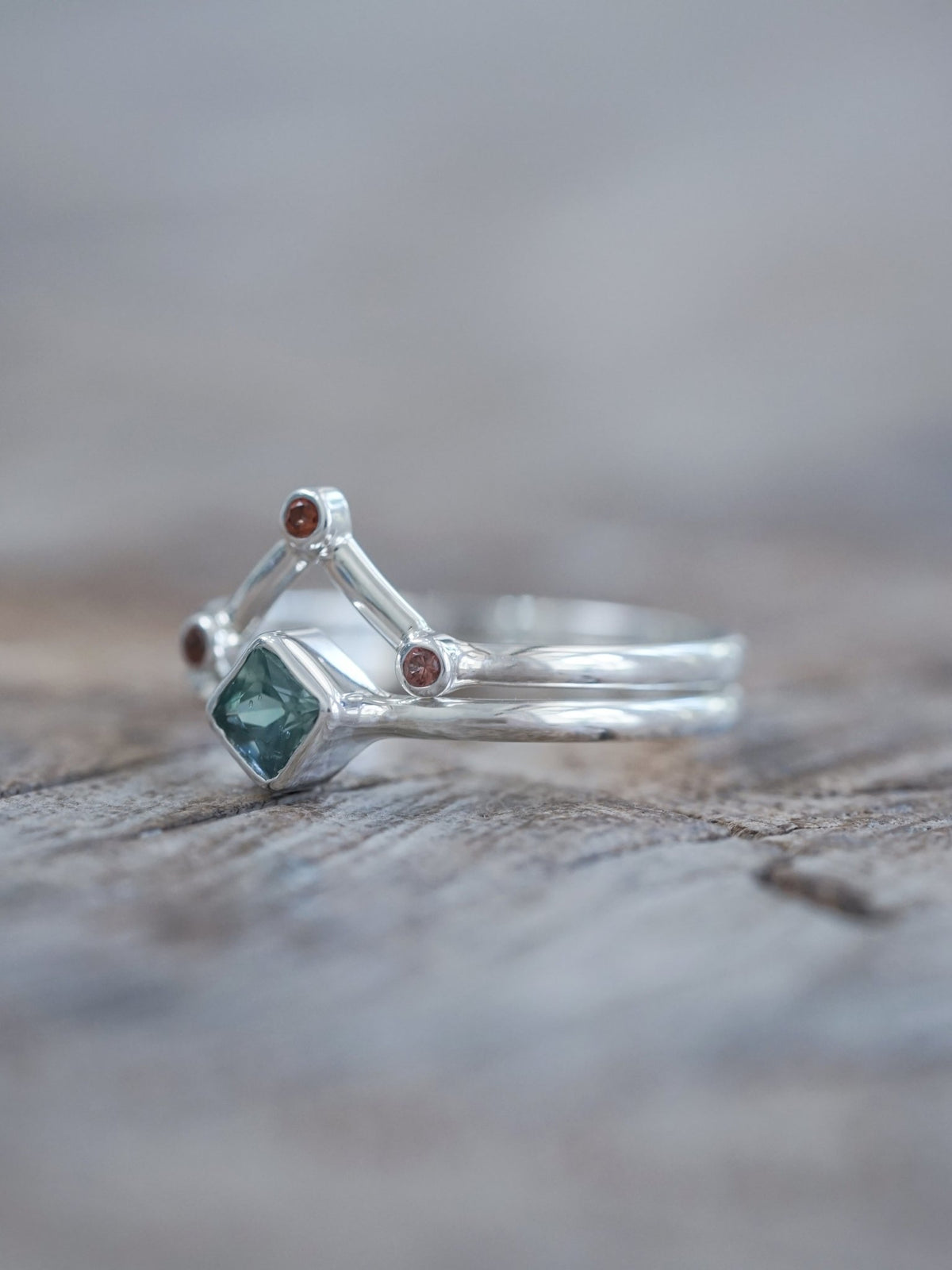 Nebula Sapphire and Garnet Ring Set - Gardens of the Sun | Ethical Jewelry