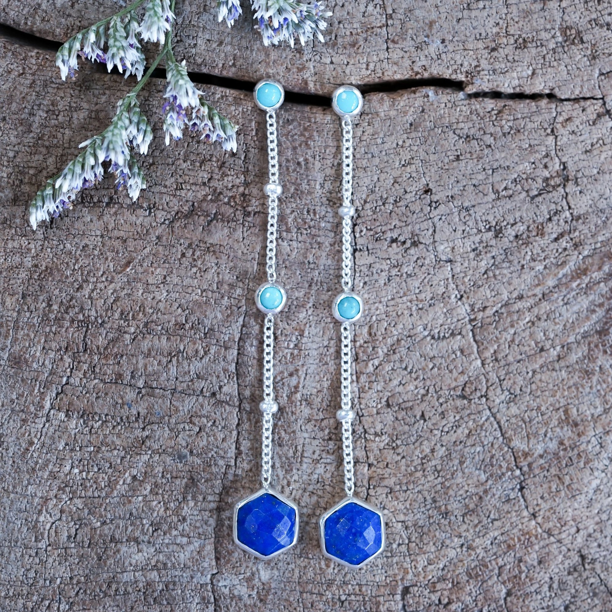 Night Constellation Nevada Turquoise and Lapis Lazuli Earrings - Gardens of the Sun | Ethical Jewelry