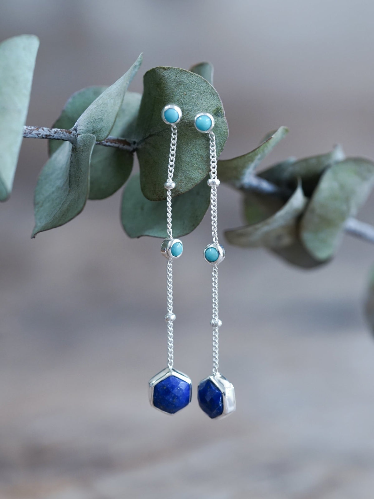 Night Constellation Nevada Turquoise and Lapis Lazuli Earrings - Gardens of the Sun | Ethical Jewelry