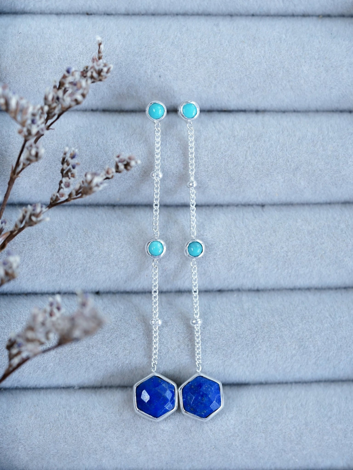 Night Constellation Nevada Turquoise and Lapis Lazuli Earrings - Gardens of the Sun | Ethical Jewelry