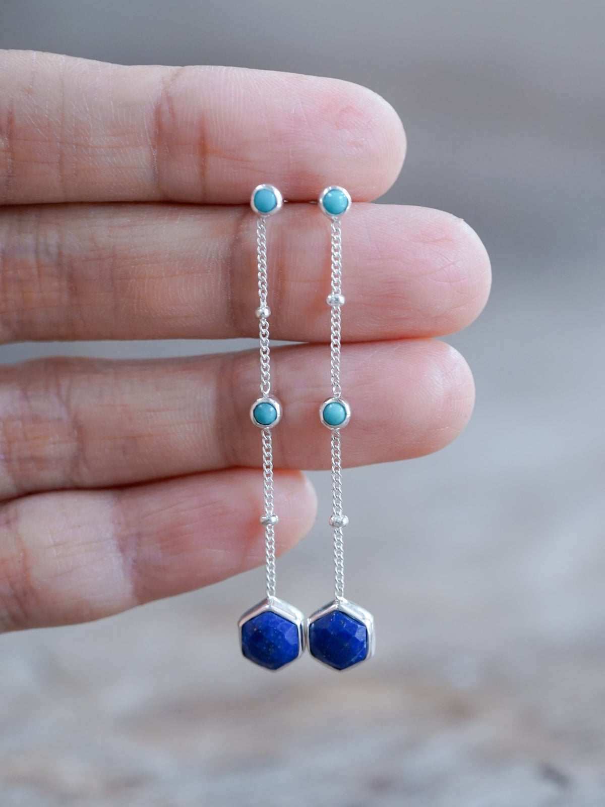 Night Constellation Nevada Turquoise and Lapis Lazuli Earrings - Gardens of the Sun | Ethical Jewelry