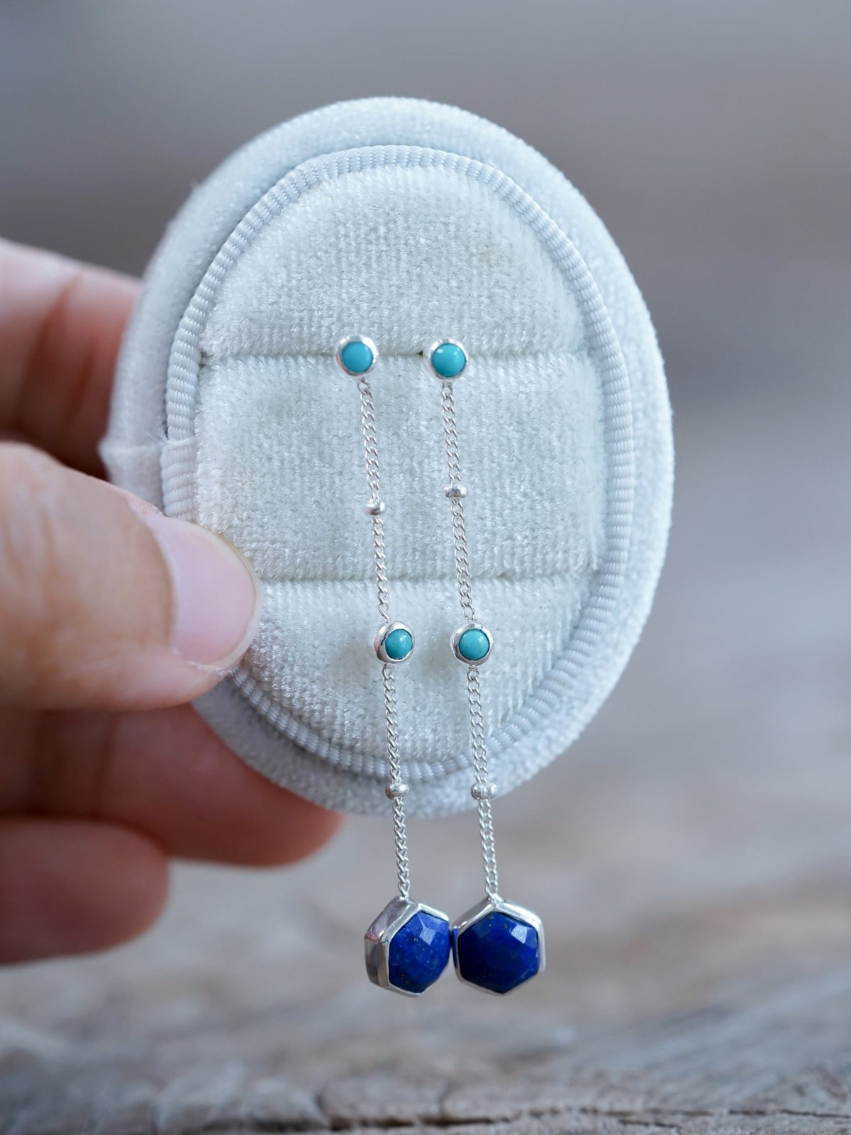 Night Constellation Nevada Turquoise and Lapis Lazuli Earrings - Gardens of the Sun | Ethical Jewelry