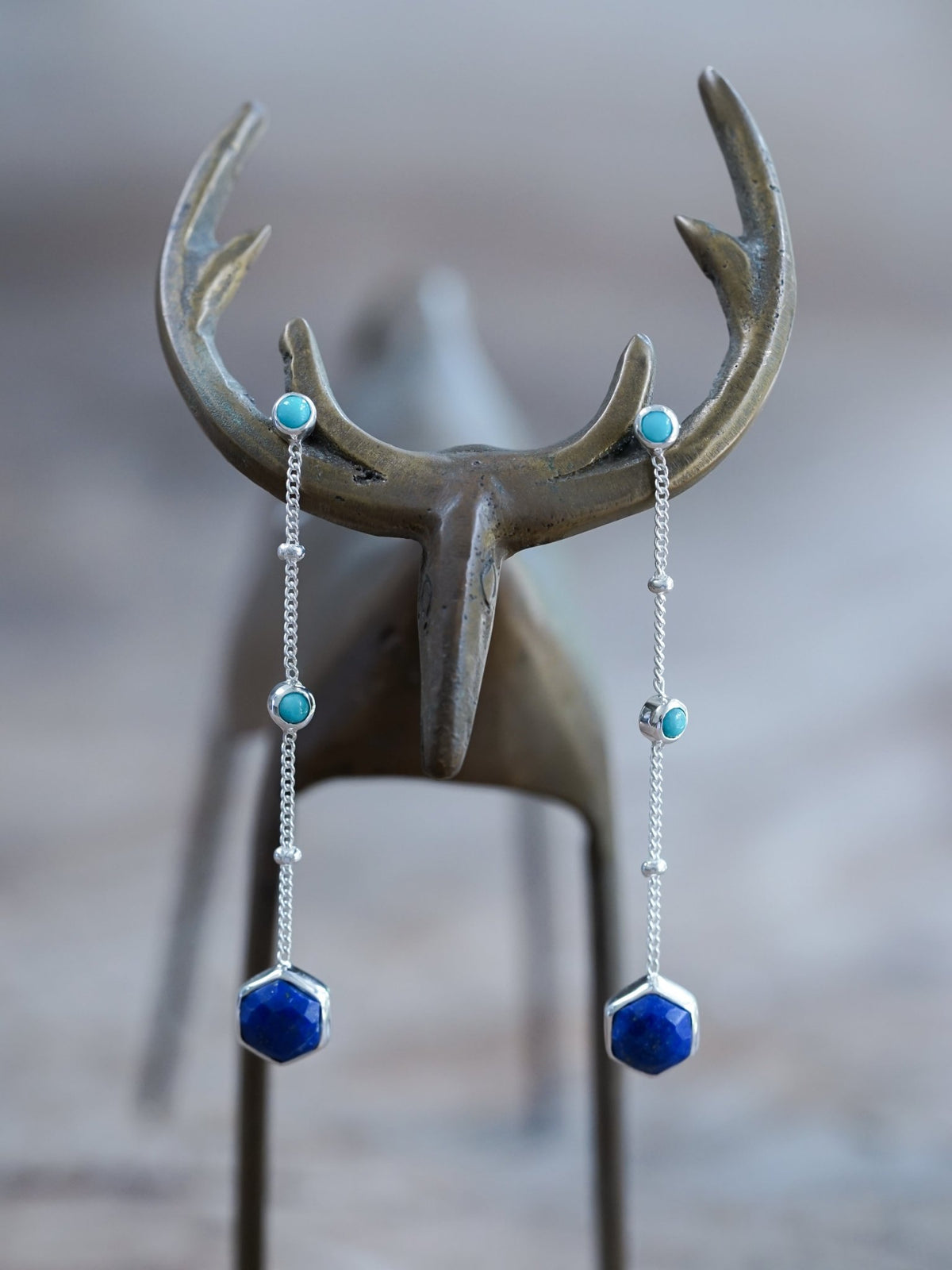 Night Constellation Nevada Turquoise and Lapis Lazuli Earrings - Gardens of the Sun | Ethical Jewelry