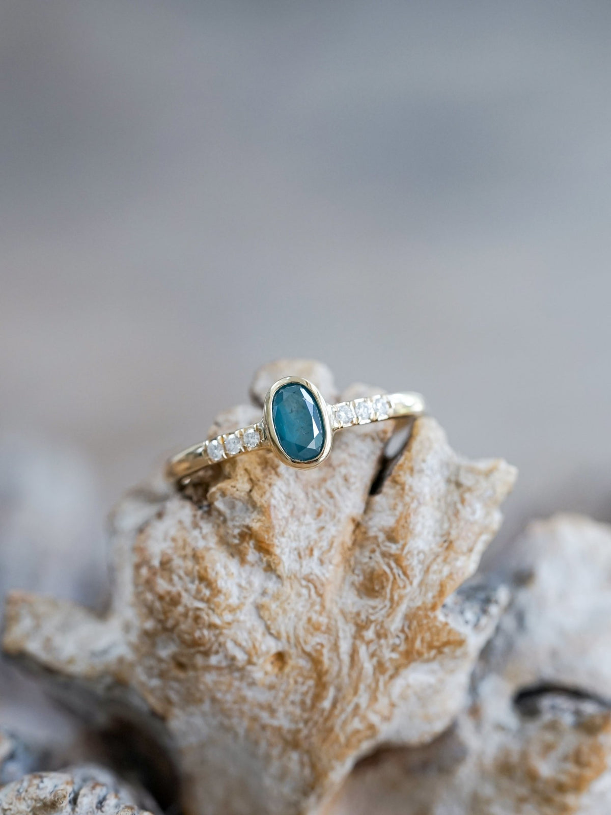 Oval Blue Diamond Ring in Ethical Gold - Gardens of the Sun | Ethical Jewelry