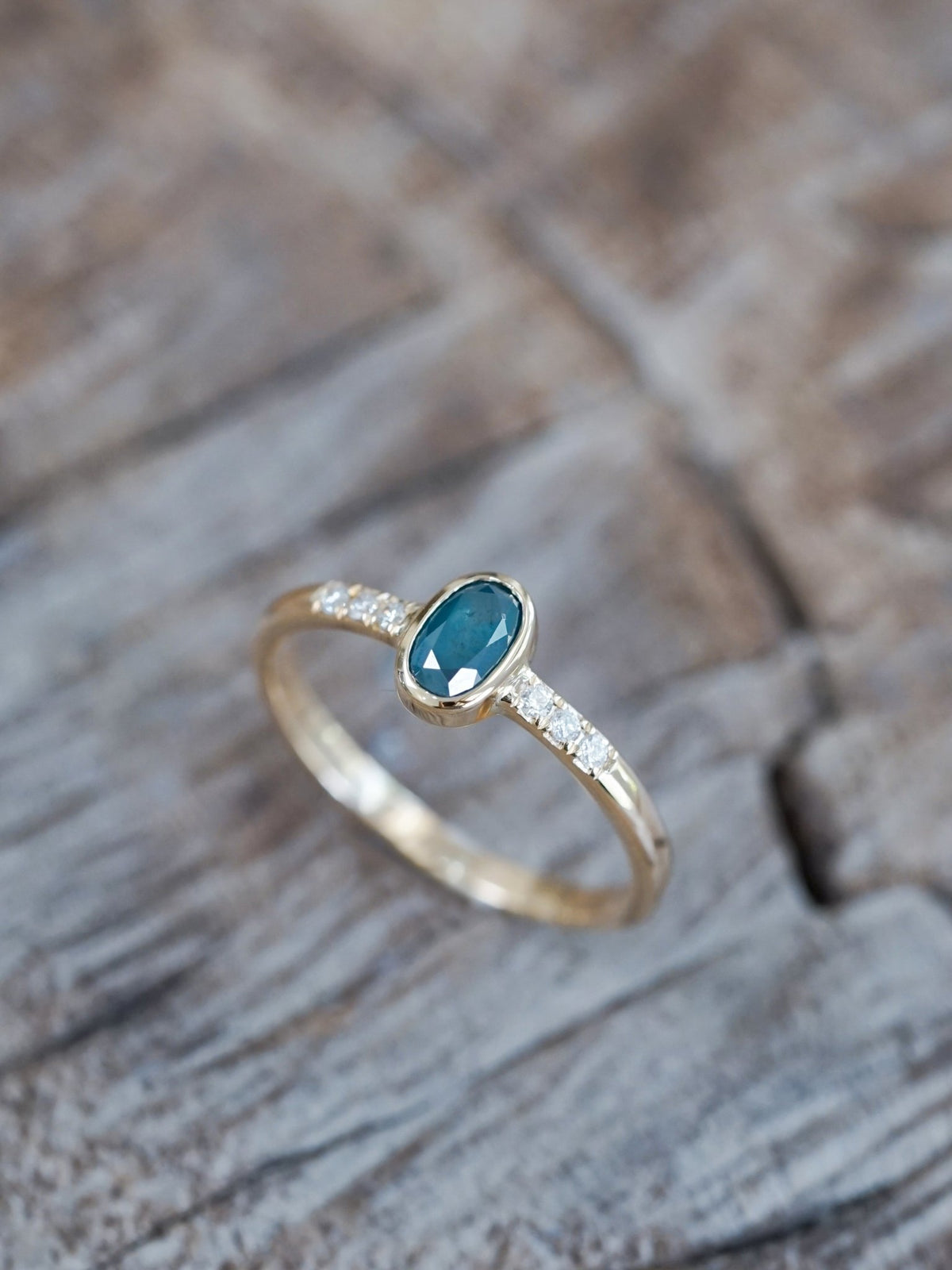 Oval Blue Diamond Ring in Ethical Gold - Gardens of the Sun | Ethical Jewelry