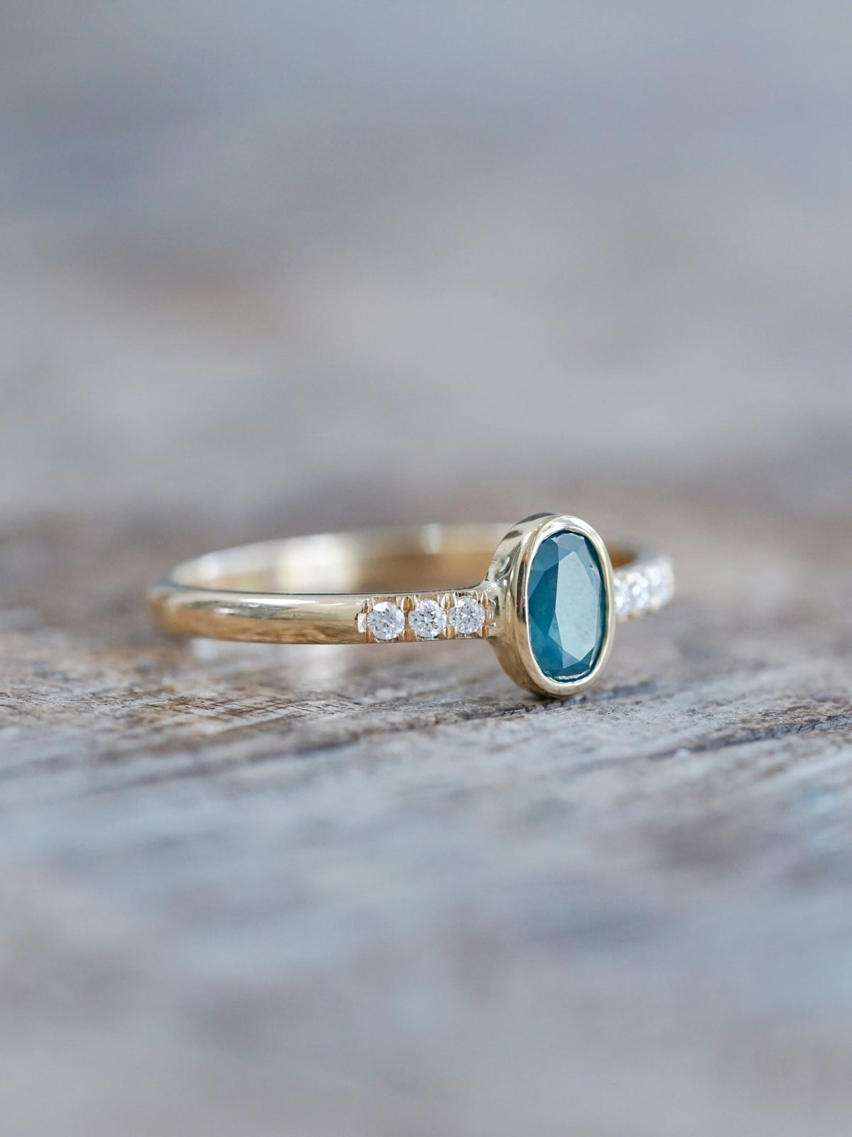 Oval Blue Diamond Ring in Ethical Gold - Gardens of the Sun | Ethical Jewelry