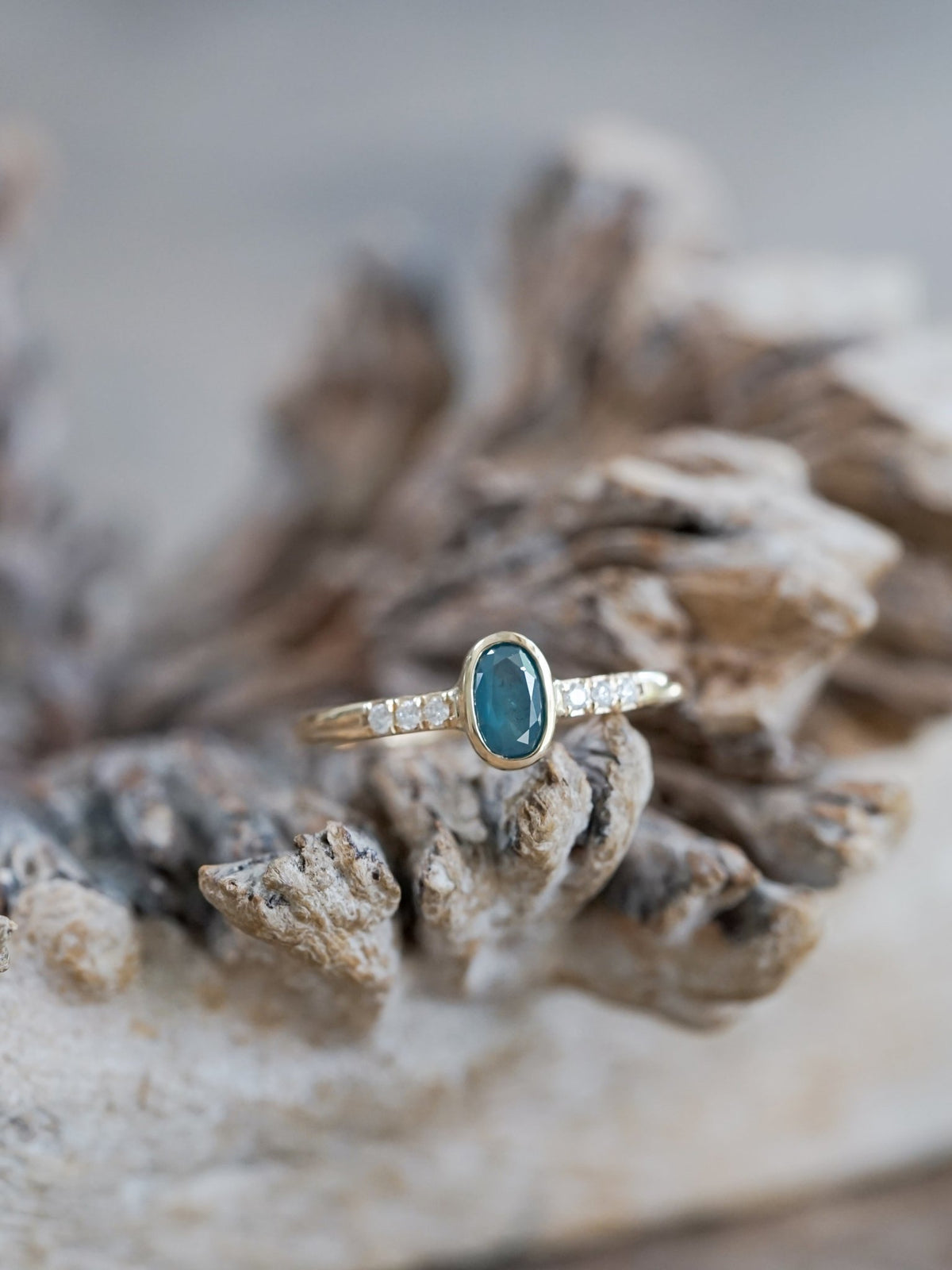 Oval Blue Diamond Ring in Ethical Gold - Gardens of the Sun | Ethical Jewelry