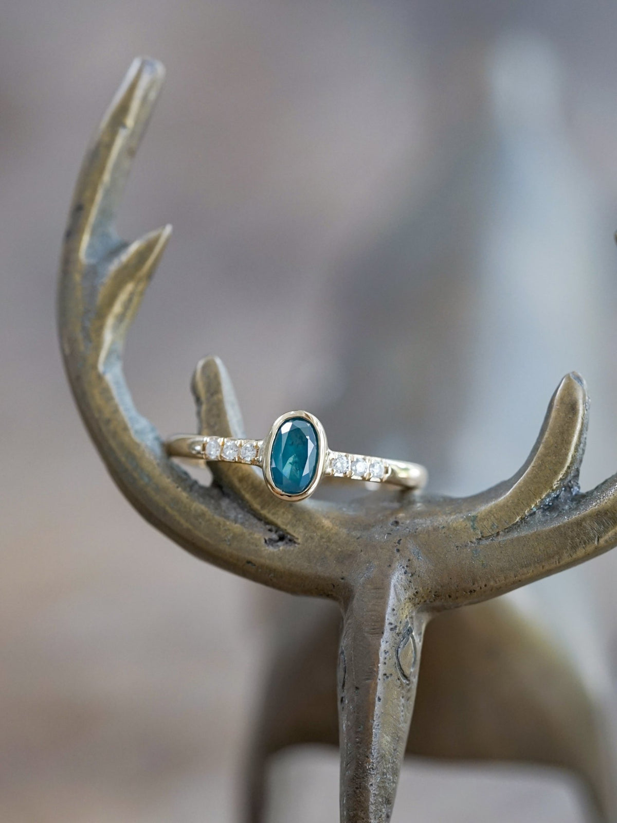 Oval Blue Diamond Ring in Ethical Gold - Gardens of the Sun | Ethical Jewelry