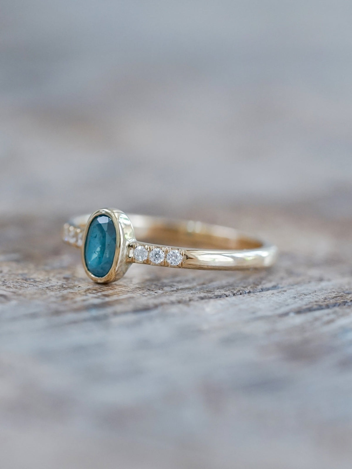 Oval Blue Diamond Ring in Ethical Gold - Gardens of the Sun | Ethical Jewelry