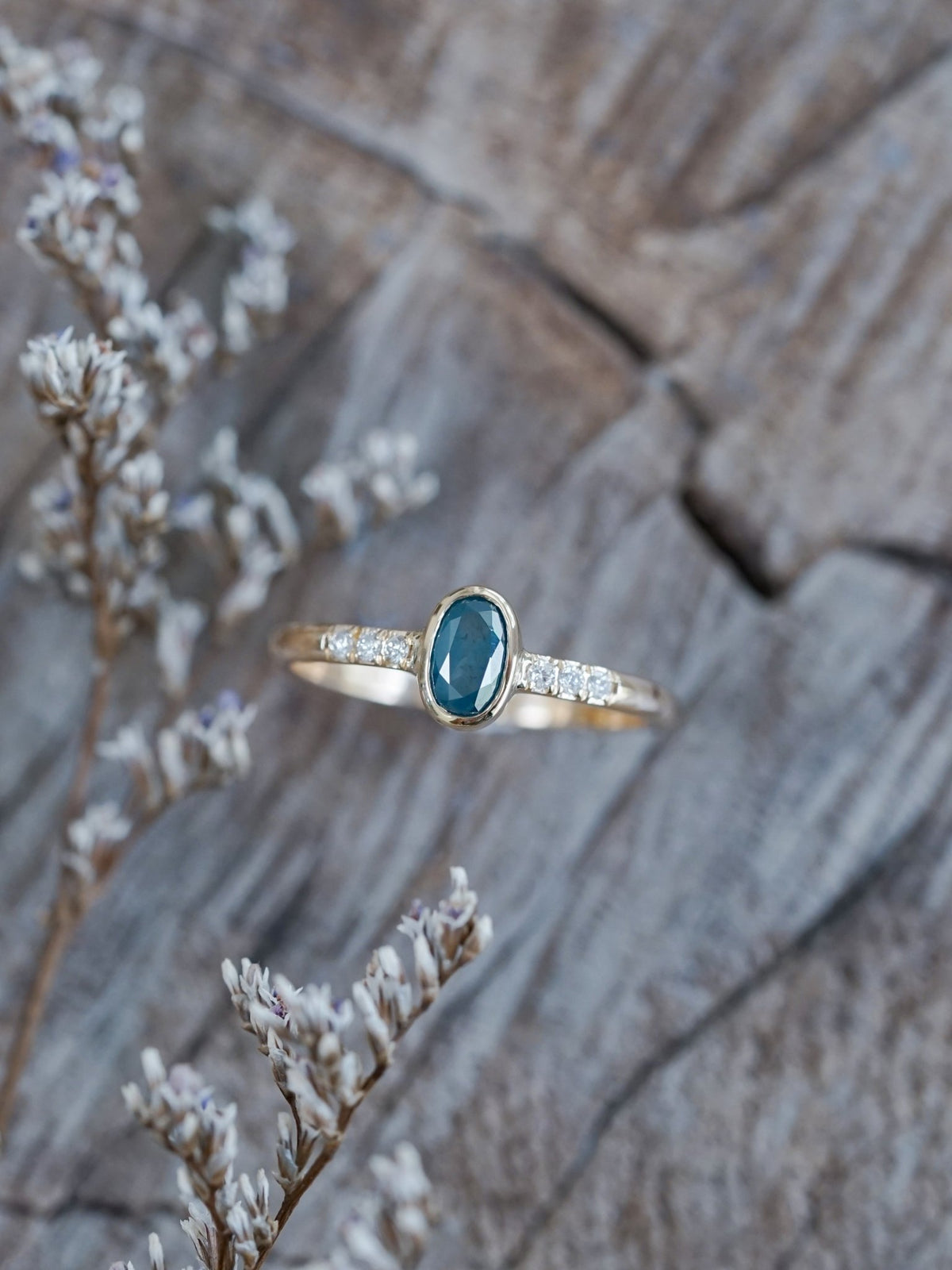 Oval Blue Diamond Ring in Ethical Gold - Gardens of the Sun | Ethical Jewelry