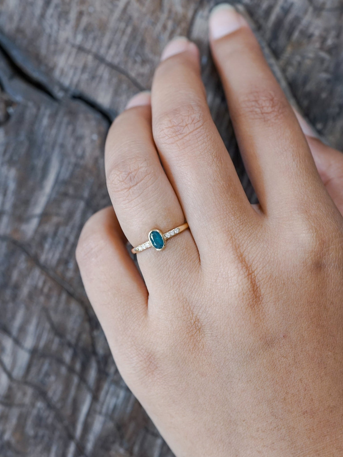 Oval Blue Diamond Ring in Ethical Gold - Gardens of the Sun | Ethical Jewelry