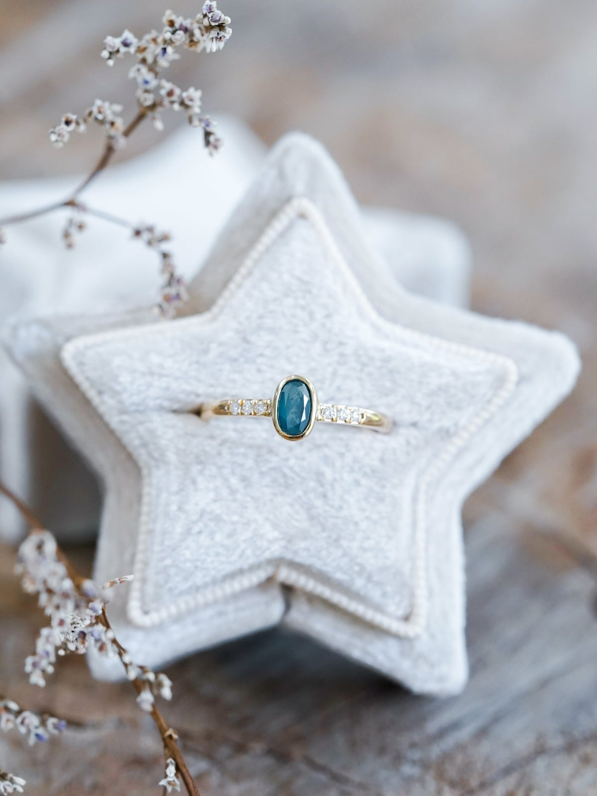 Oval Blue Diamond Ring in Ethical Gold - Gardens of the Sun | Ethical Jewelry