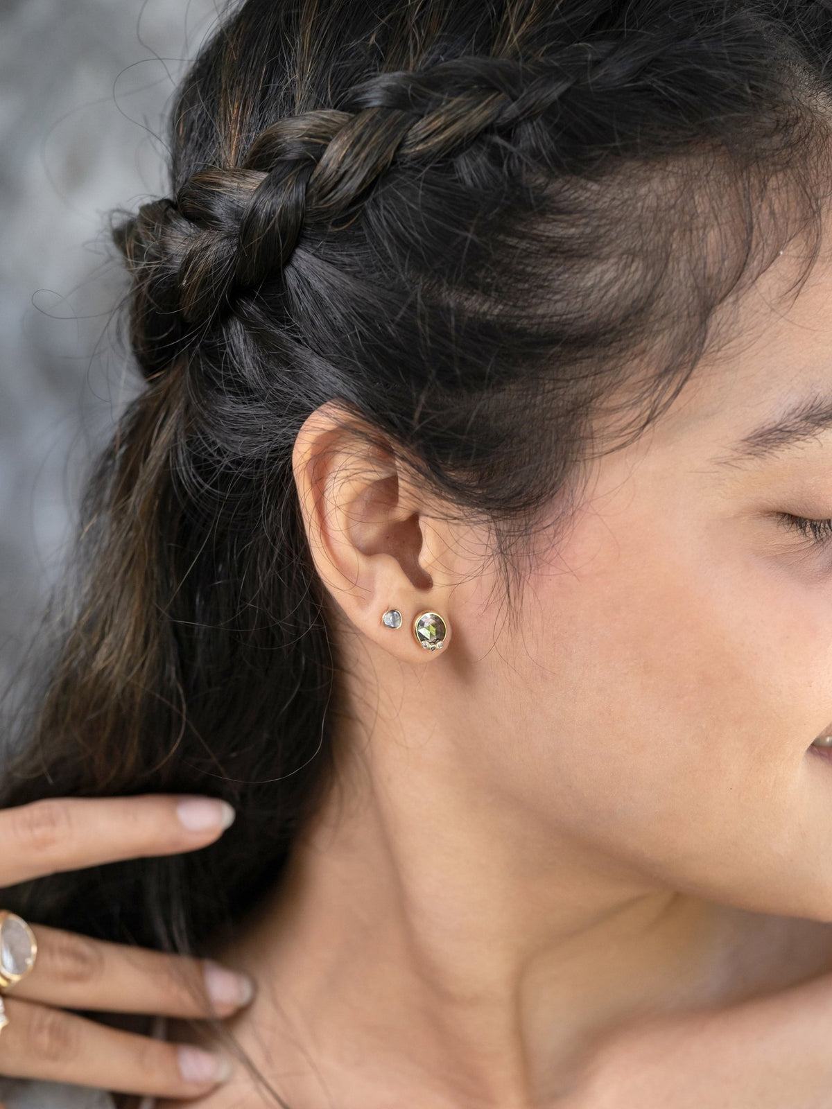 Oval Rustic Diamond Earrings in Ethical Gold - Gardens of the Sun | Ethical Jewelry