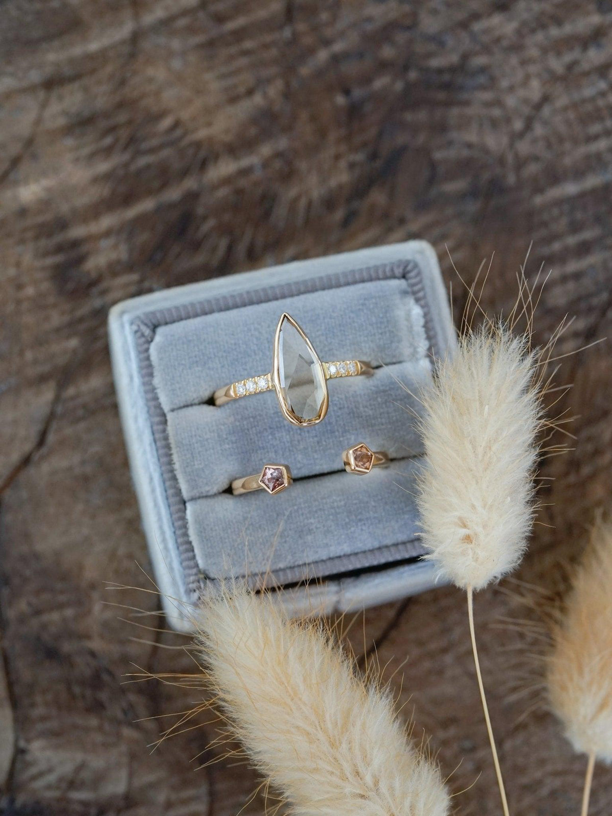 Pear Diamond and Spinel Ring Set in Eco Gold - Gardens of the Sun | Ethical Jewelry