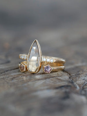 Pear Diamond and Spinel Ring Set in Eco Gold - Gardens of the Sun | Ethical Jewelry