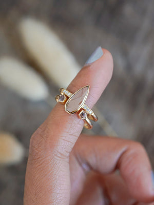 Pear Diamond and Spinel Ring Set in Eco Gold - Gardens of the Sun | Ethical Jewelry