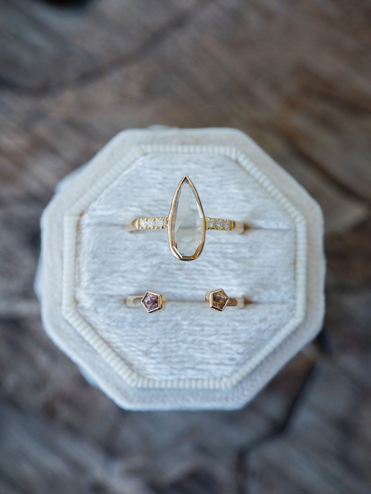 Pear Diamond and Spinel Ring Set in Eco Gold - Gardens of the Sun | Ethical Jewelry