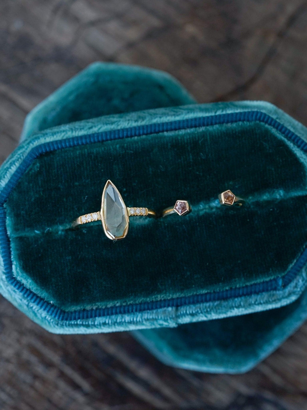 Pear Diamond and Spinel Ring Set in Eco Gold - Gardens of the Sun | Ethical Jewelry