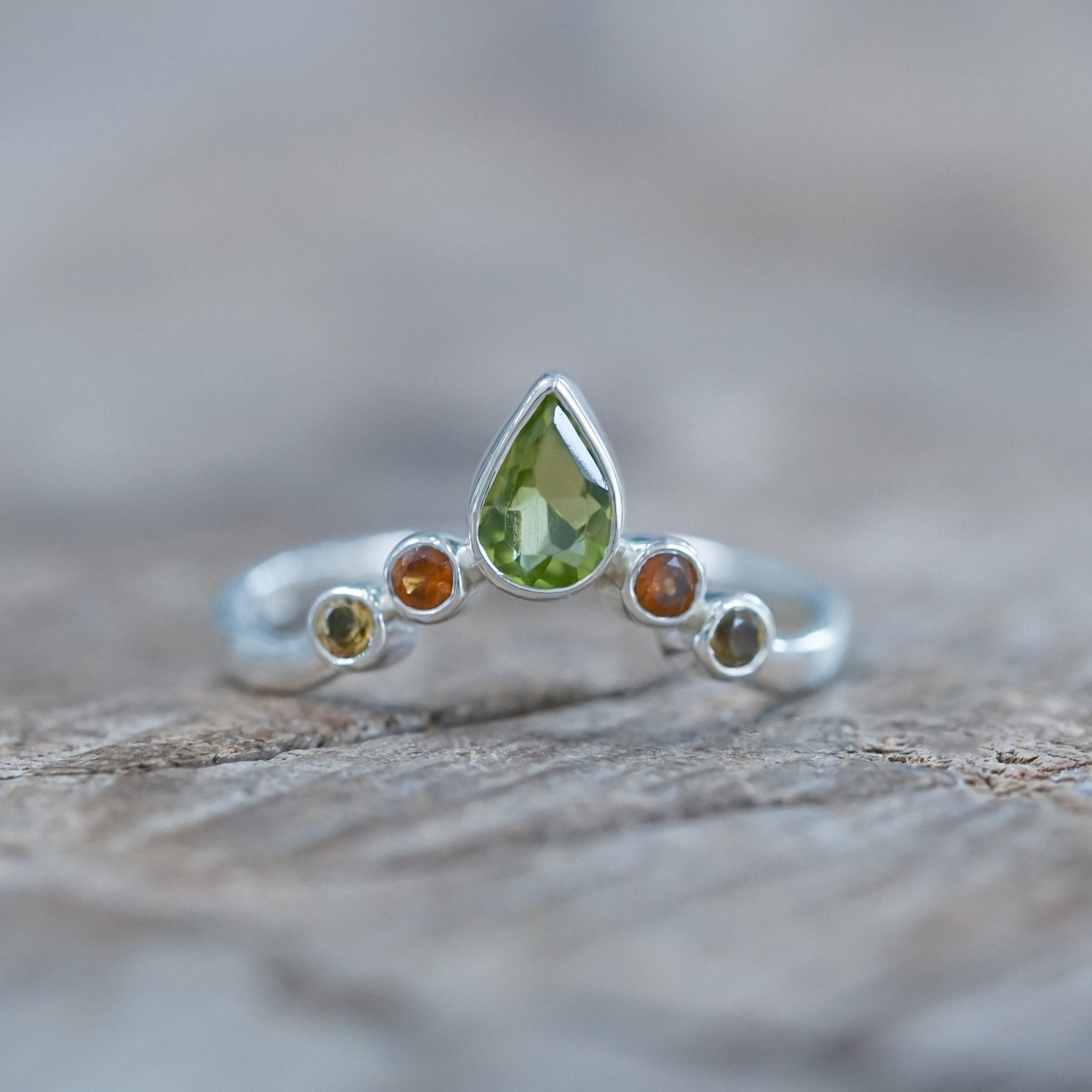 Yellow Gold Blue Topaz Garnet Peridot Dia Cluster Cocktail Ring 14k Oval  9.50ctw - Wilson Brothers Jewelry