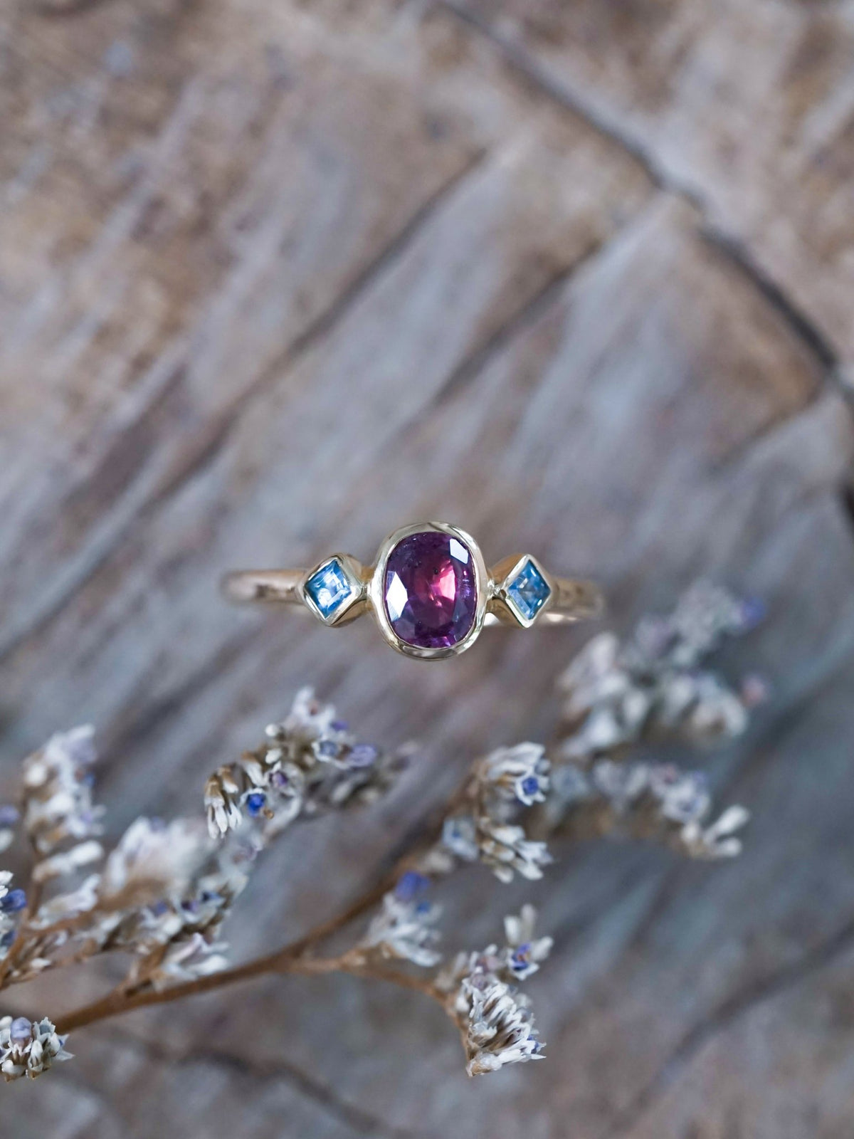 Pink and Blue Sapphire Ring in Ethical Gold - Gardens of the Sun | Ethical Jewelry