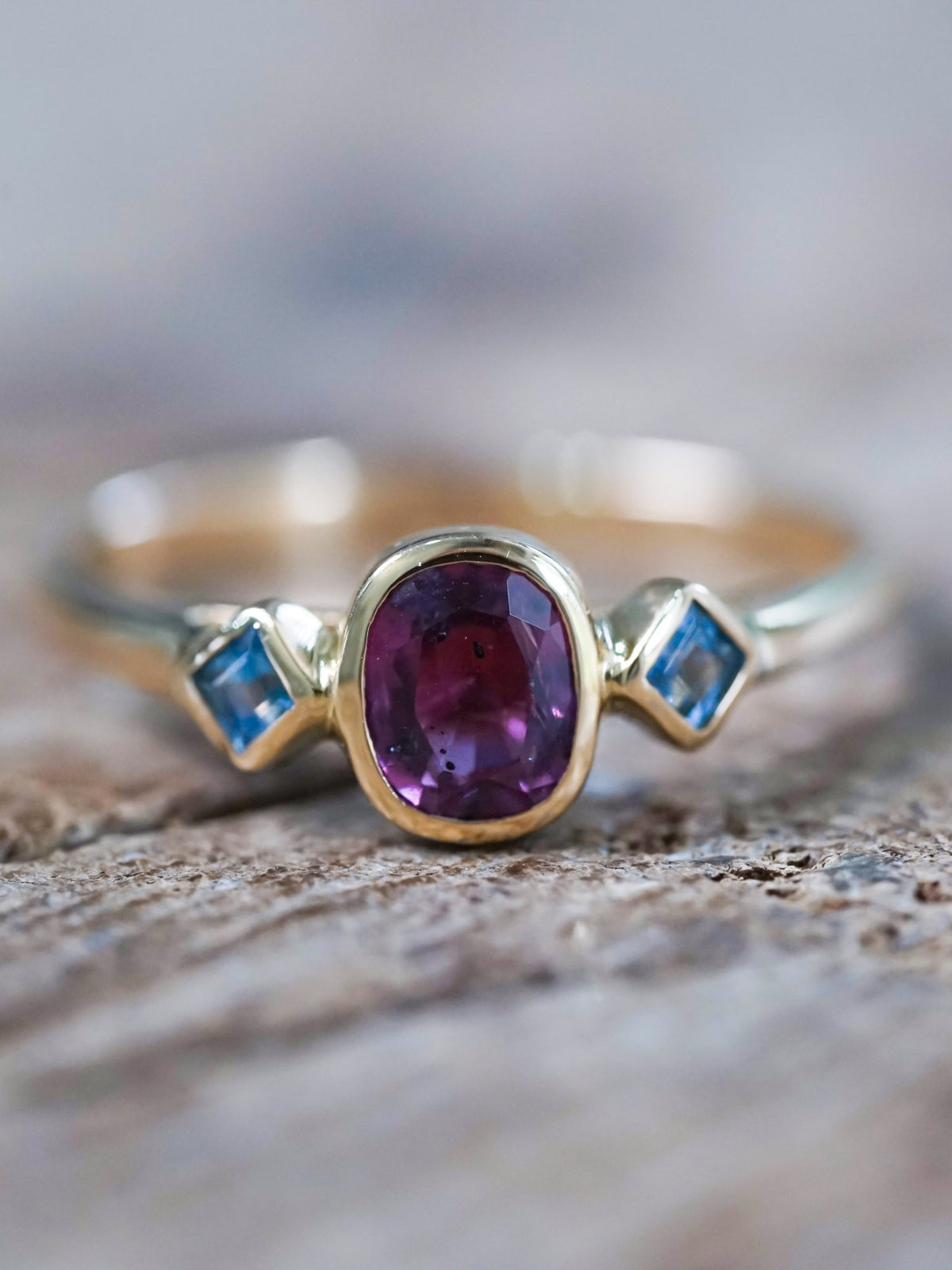 Pink and Blue Sapphire Ring in Ethical Gold - Gardens of the Sun | Ethical Jewelry