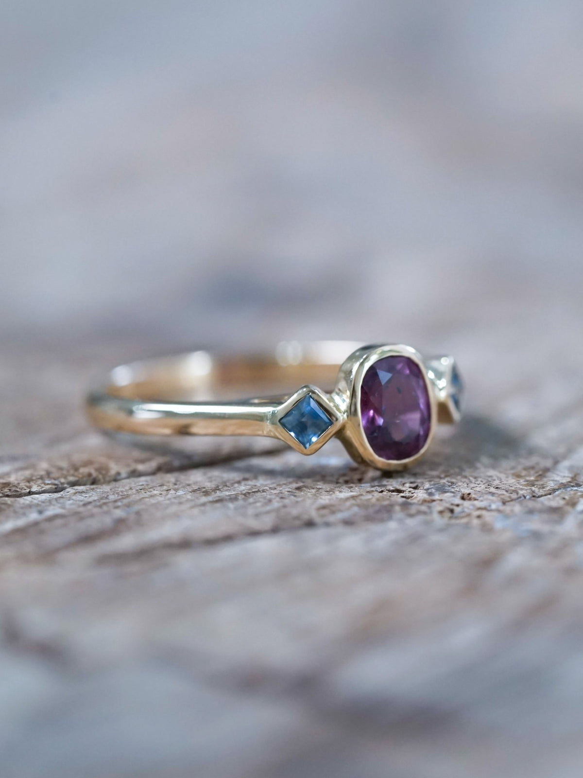 Pink and Blue Sapphire Ring in Ethical Gold - Gardens of the Sun | Ethical Jewelry