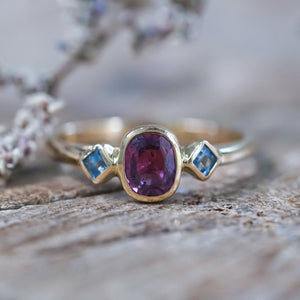 Pink and Blue Sapphire Ring in Ethical Gold - Gardens of the Sun | Ethical Jewelry