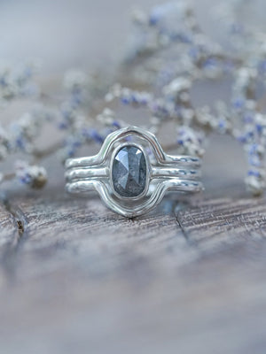 Rose Cut Oval Diamond Ring Set in Silver with Hexagon Bands - Gardens of the Sun | Ethical Jewelry