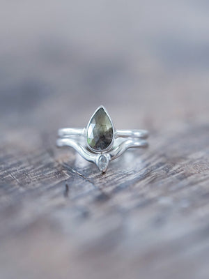 Rose Cut Pear Diamond Ring Set - Gardens of the Sun | Ethical Jewelry