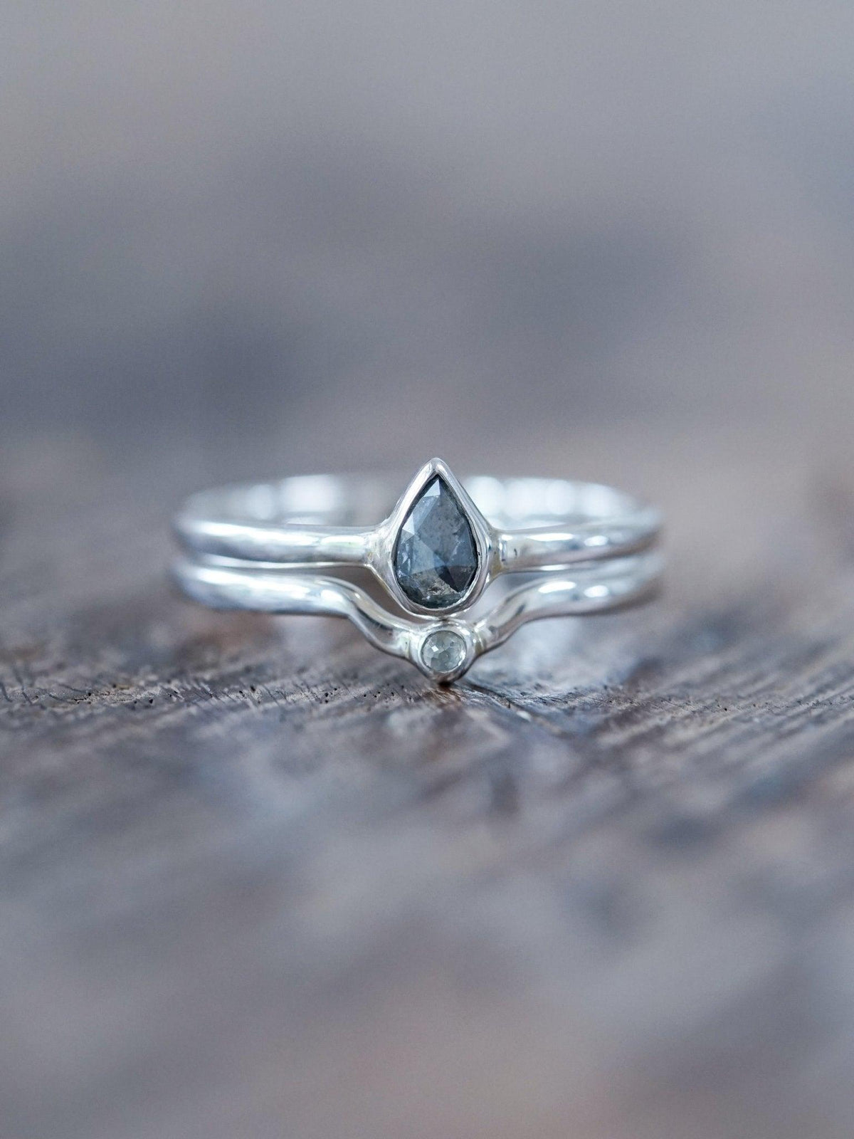 Rose Cut Pear Diamond Ring Set - Gardens of the Sun | Ethical Jewelry