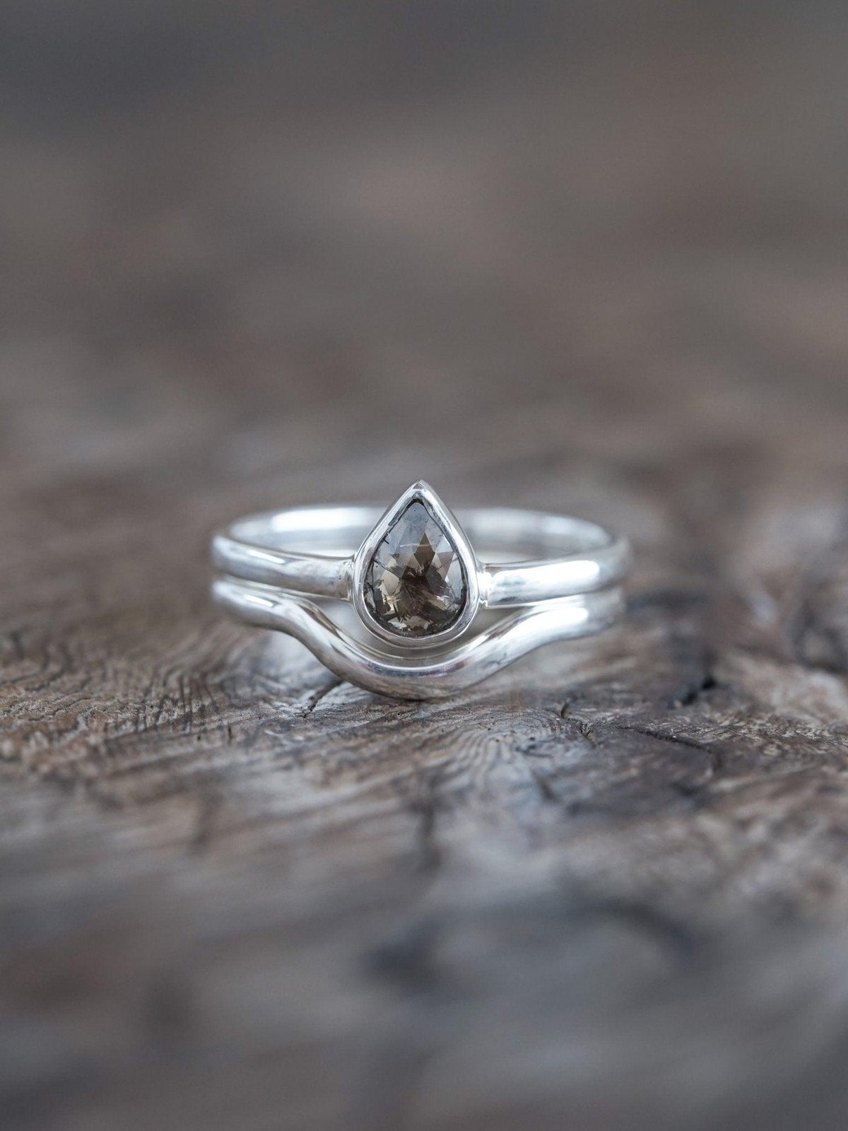 Rose Cut Pear Diamond Ring Set - Gardens of the Sun | Ethical Jewelry