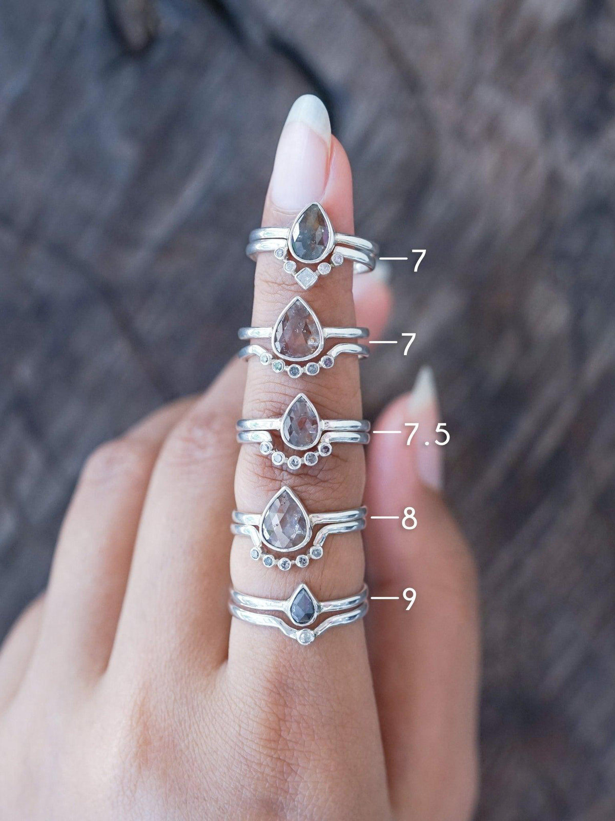 Rose Cut Pear Diamond Ring Set - Gardens of the Sun | Ethical Jewelry