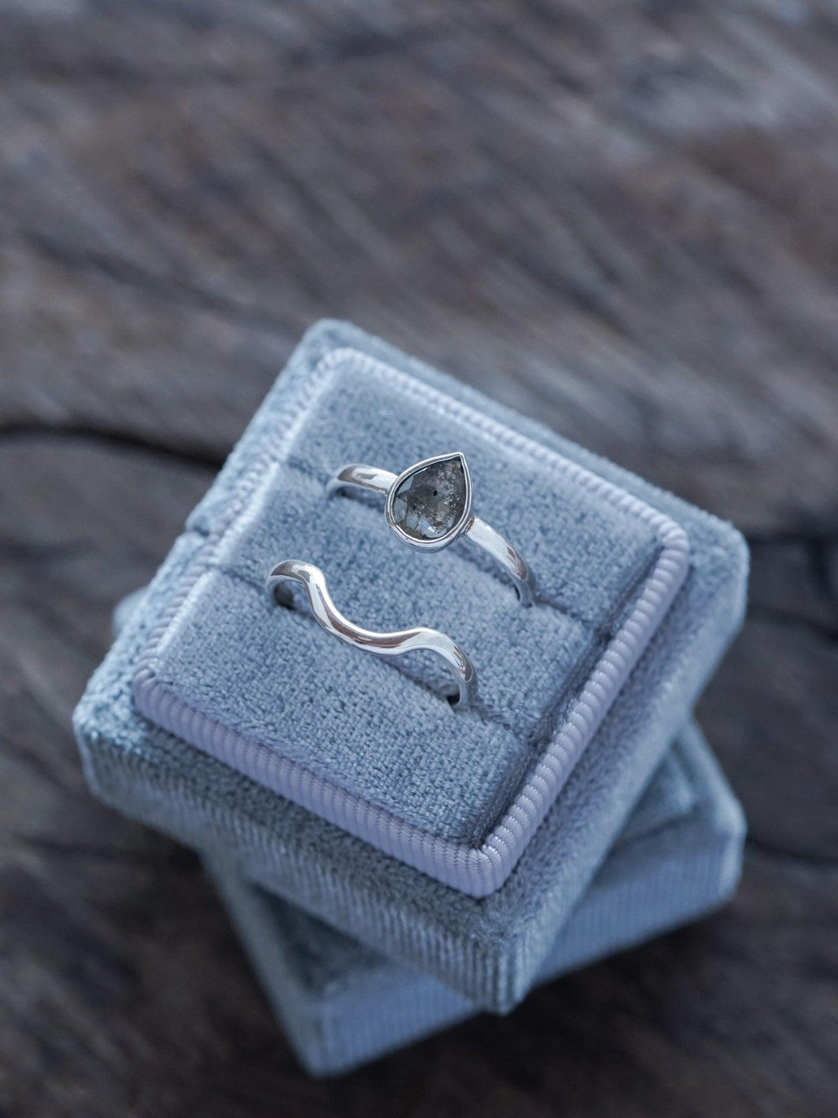 Rose Cut Pear Diamond Ring Set - Gardens of the Sun | Ethical Jewelry