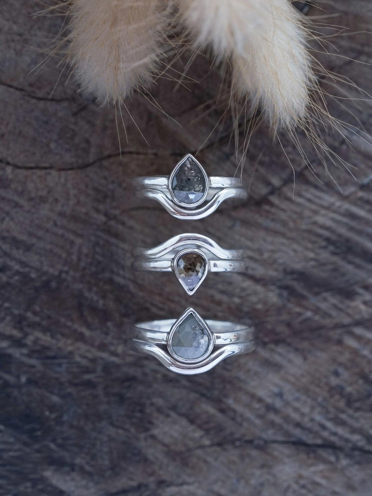 Rose Cut Pear Diamond Ring Set - Gardens of the Sun | Ethical Jewelry
