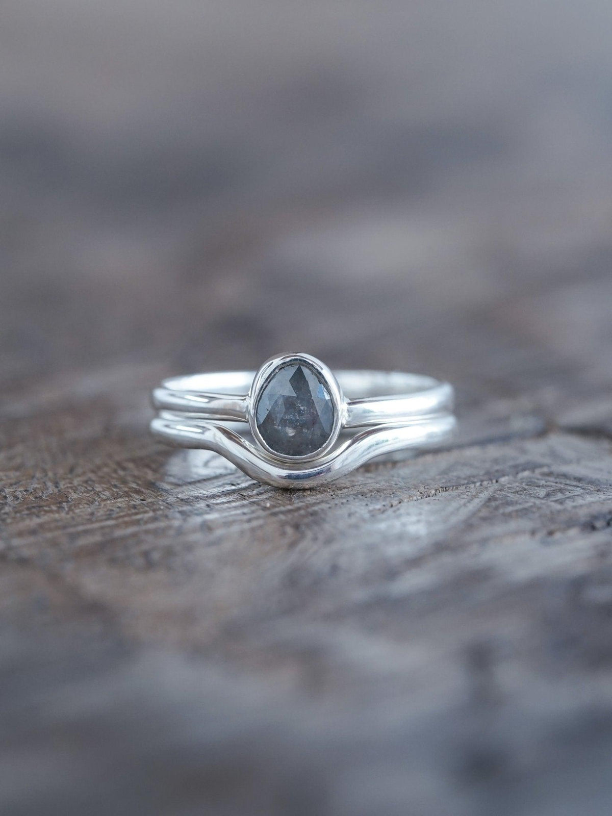 Rose Cut Pear Diamond Ring Set - Gardens of the Sun | Ethical Jewelry