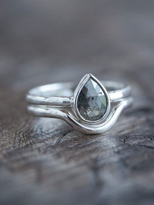 Rose Cut Pear Diamond Ring Set - Gardens of the Sun | Ethical Jewelry
