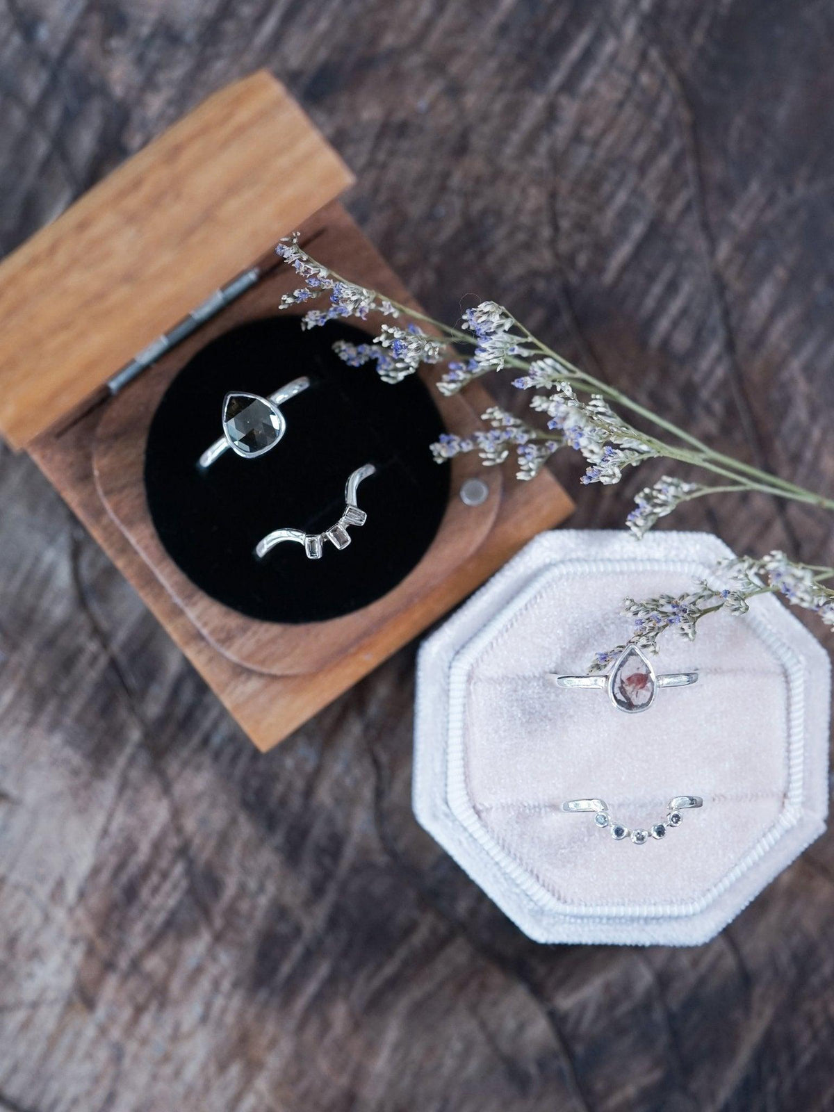 Rose Cut Pear Diamond Ring Set - Gardens of the Sun | Ethical Jewelry