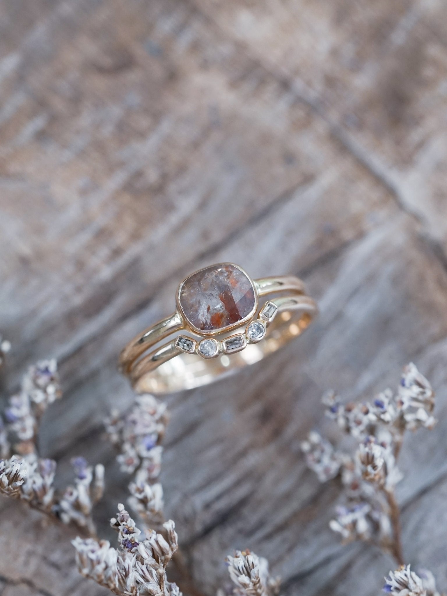 Rustic Rose Cut Diamond Ring Set - Gardens of the Sun | Ethical Jewelry