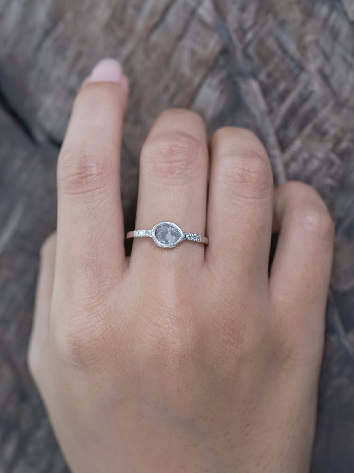 Salt and Pepper Diamond Slice Ring in White Gold - Gardens of the Sun | Ethical Jewelry