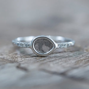 Salt and Pepper Diamond Slice Ring in White Gold - Gardens of the Sun | Ethical Jewelry