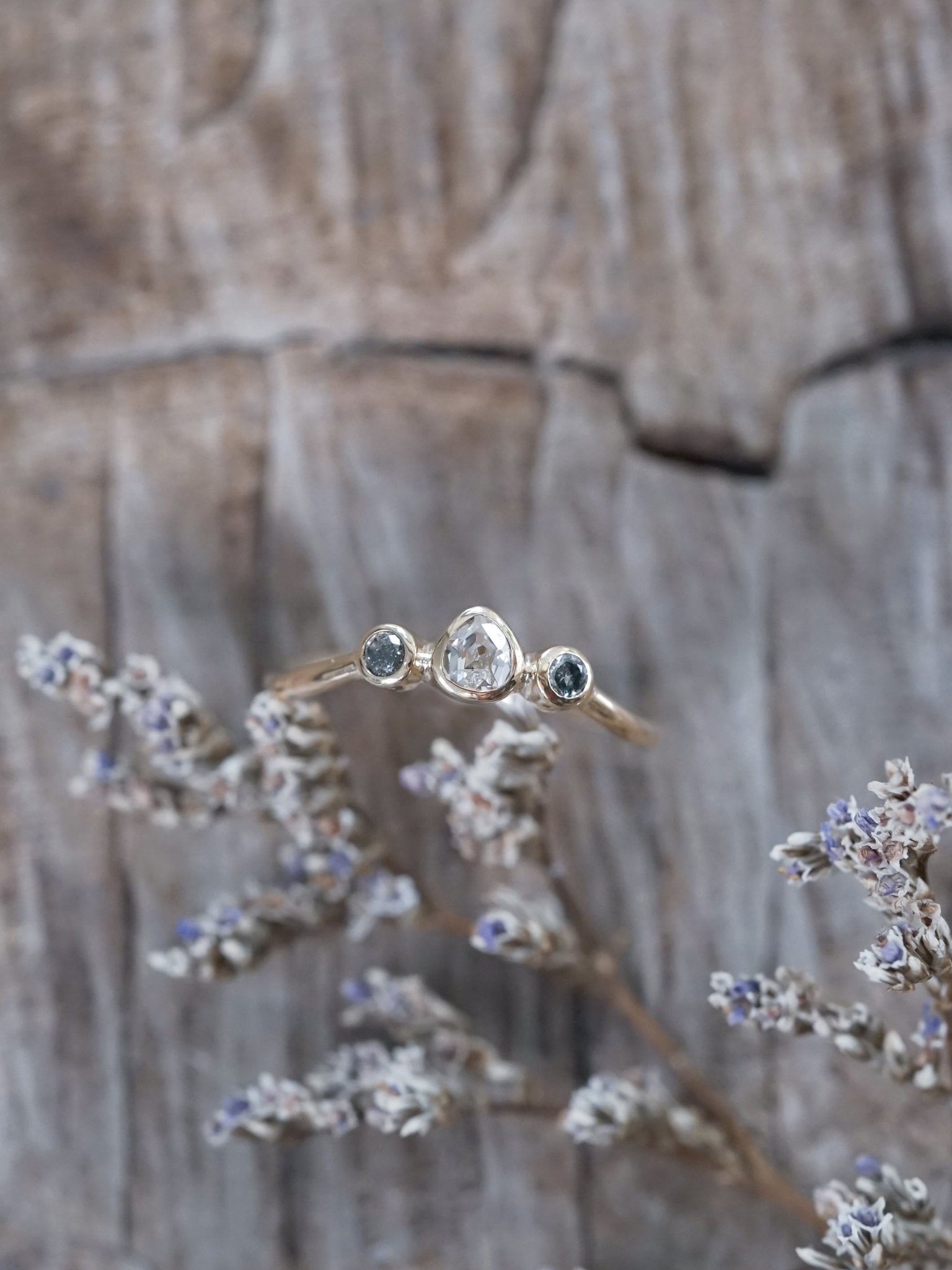 Marquise Salt and Pepper Diamond Ring in Ethical Gold - Gardens of the Sun