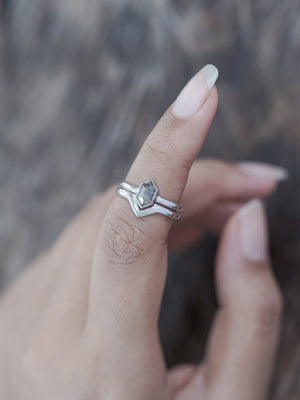 Salt and Pepper Hexagon Diamond Ring Set in Eco White Gold - Gardens of the Sun | Ethical Jewelry