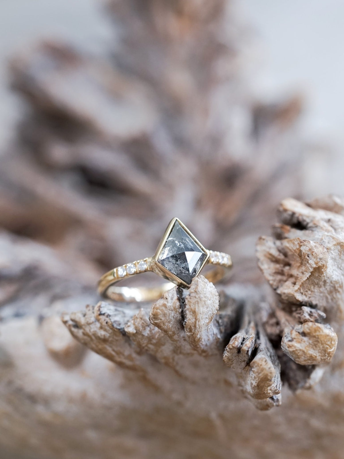 Salt and Pepper Kite Diamond Ring in Ethical Gold - Gardens of the Sun | Ethical Jewelry