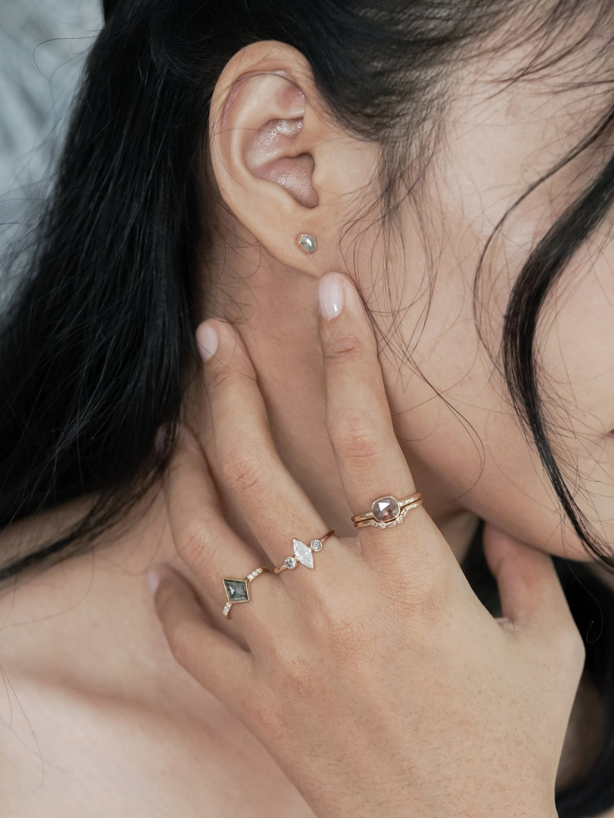 Salt and Pepper Kite Diamond Ring in Ethical Gold - Gardens of the Sun | Ethical Jewelry