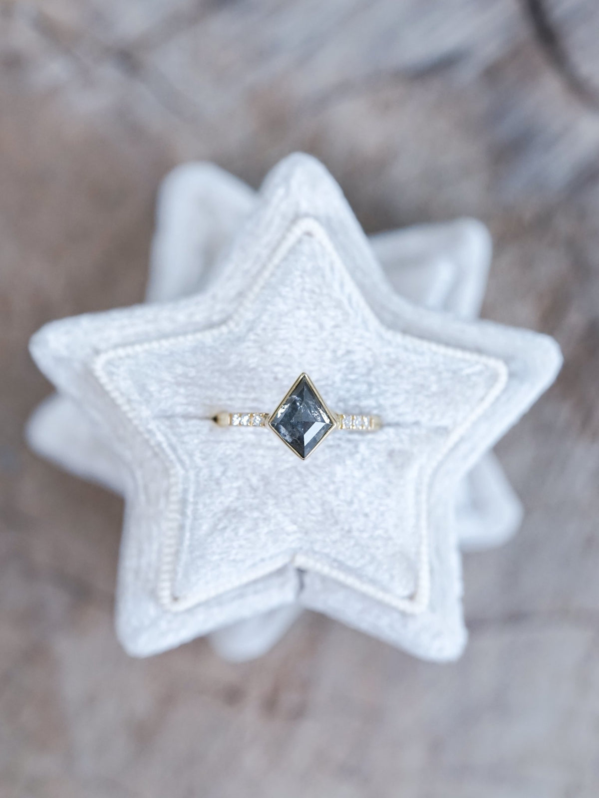 Salt and Pepper Kite Diamond Ring in Ethical Gold - Gardens of the Sun | Ethical Jewelry