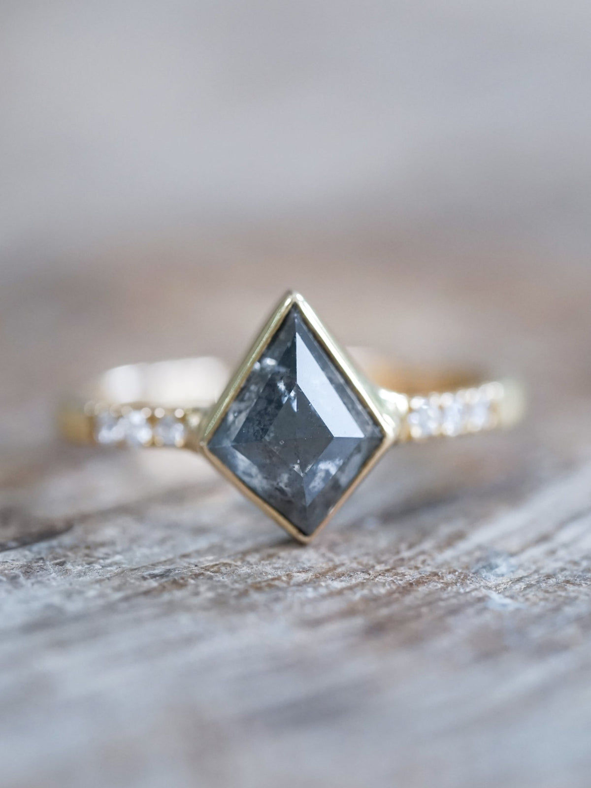 Salt and Pepper Kite Diamond Ring in Ethical Gold - Gardens of the Sun | Ethical Jewelry