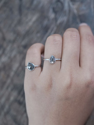 Salt and Pepper Pear Diamond Ring in Ethical White Gold - Gardens of the Sun | Ethical Jewelry