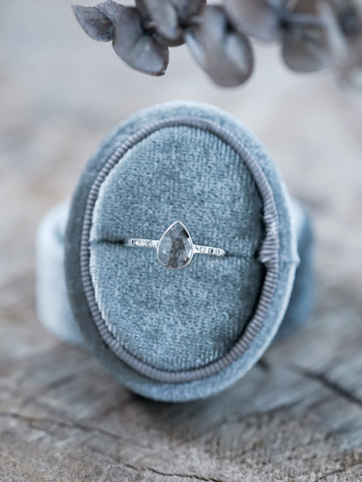 Salt and Pepper Pear Diamond Ring in Ethical White Gold - Gardens of the Sun | Ethical Jewelry