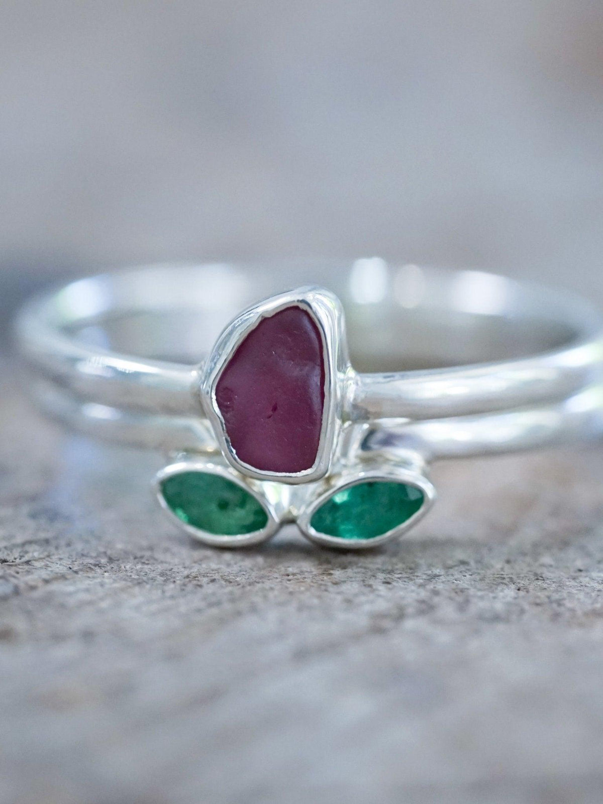 Sapphire and Emerald Flower Ring Set - Gardens of the Sun | Ethical Jewelry