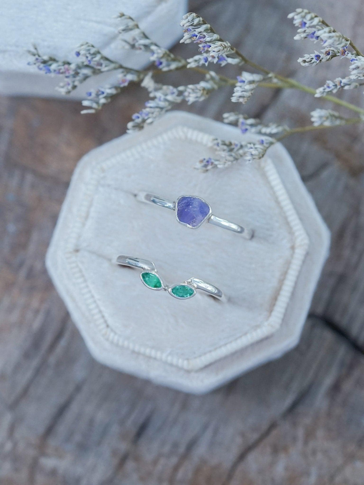 Sapphire and Emerald Flower Ring Set - Gardens of the Sun | Ethical Jewelry